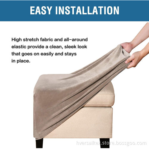 Velvet Plush Ottoman Cover Ultra Soft Non Slip